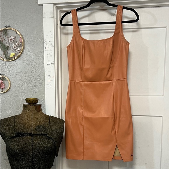 n:PHILANTHROPY NUEVO VEGAN LEATHER MINI DRESS IN CAMEL SIZE M - Picture 3 of 16